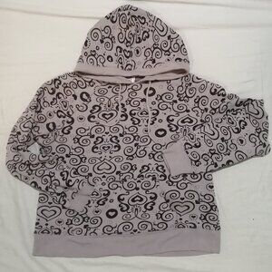 Vintage Y2K 00's Pull-Over Hoodie with Hearts and Swirls Pattern